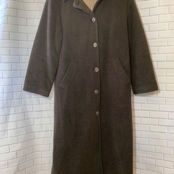 L.L. Bean Vintage Brown Wool Blend Fleece Hooded Coat Sz M - Picture 3 of 5
